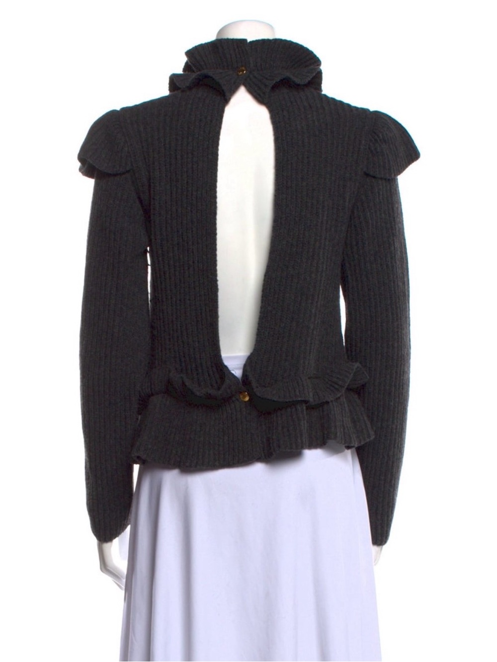 Ganni Gray Ruffled Rib-Knit Turtleneck Sweater - Picture 3 of 3
